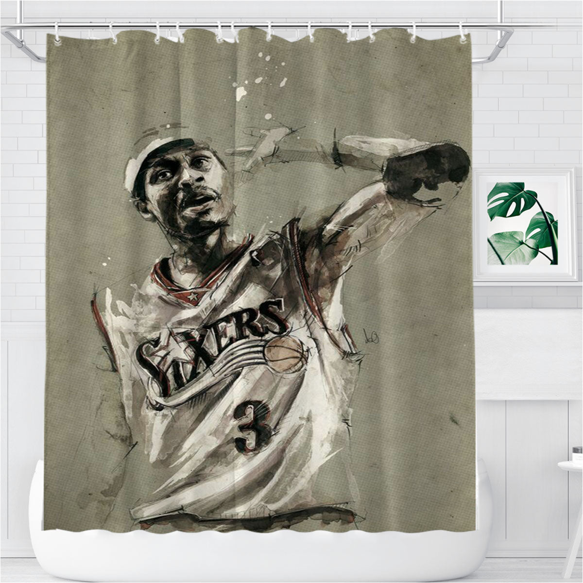 Sixers Basketball Bathroom Shower Curtain Fabric Waterproof | 66 X 72 Inch