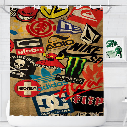 Skater Brand Pop Pattern Bathroom Shower Curtain Fabric Waterproof | 66 X 72 Inch