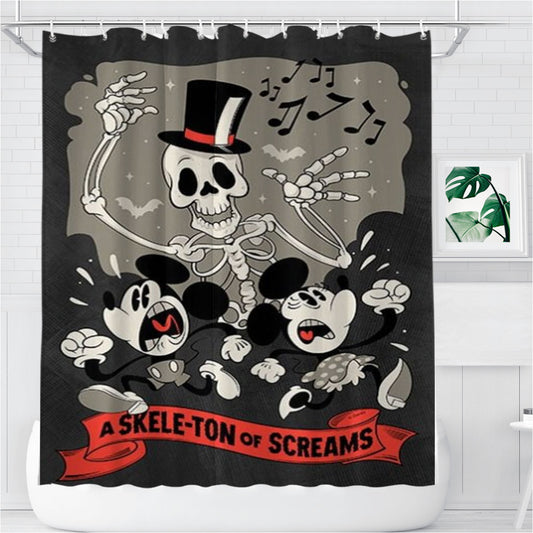 Personalized Skeleton Of Screams Mickey & Minnie Shower Curtain Farmhouse Bathroom Decor