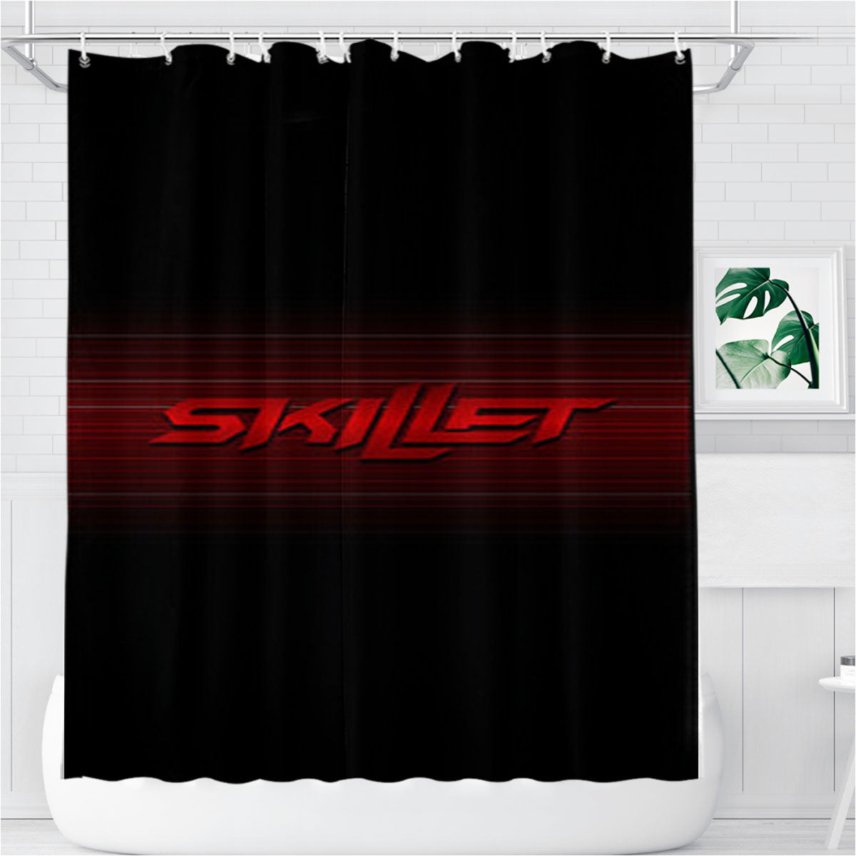 Skillet With Stripe Bathroom Shower Curtain Fabric Waterproof | 66 X 72 Inch