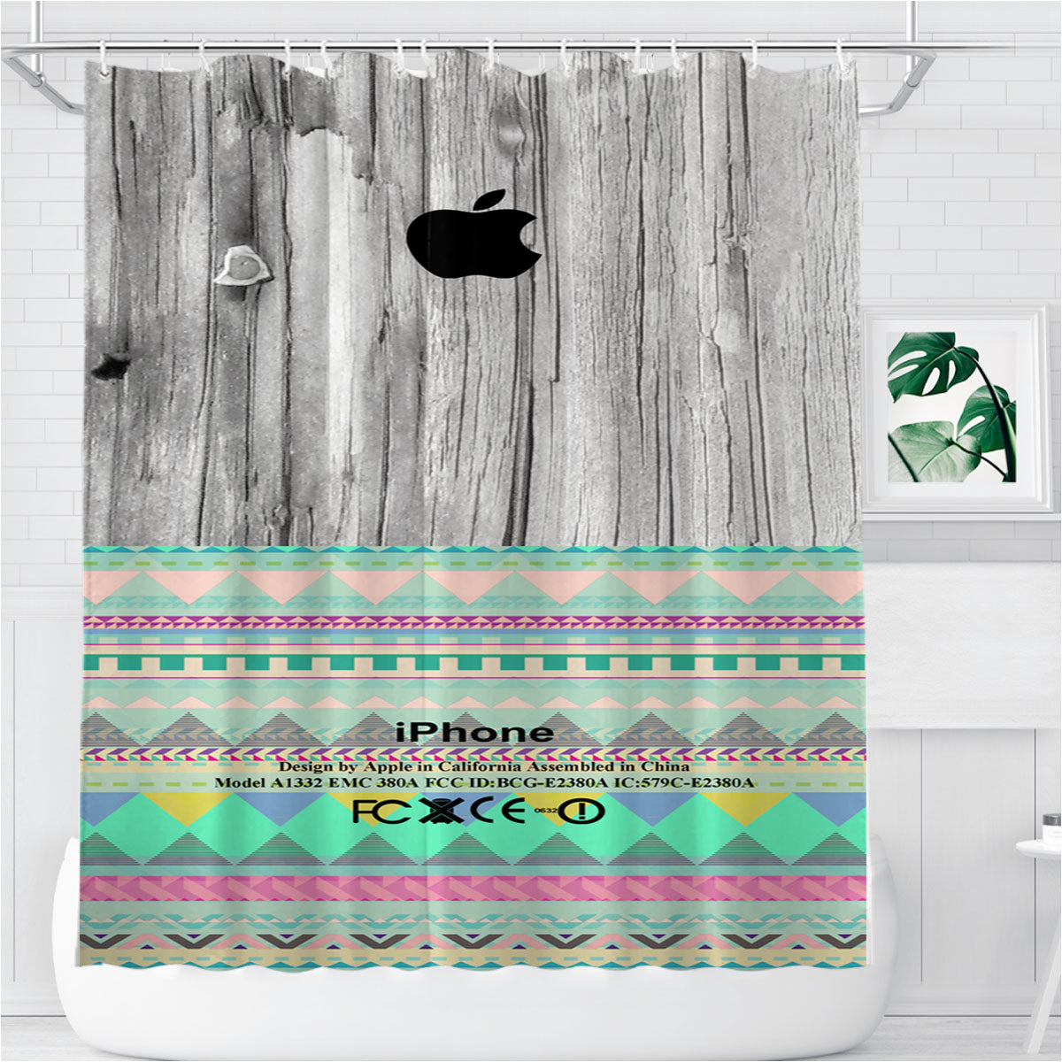 Skin Aztec Geometric On Wood Bathroom Shower Curtain Fabric Waterproof | 66 X 72 Inch