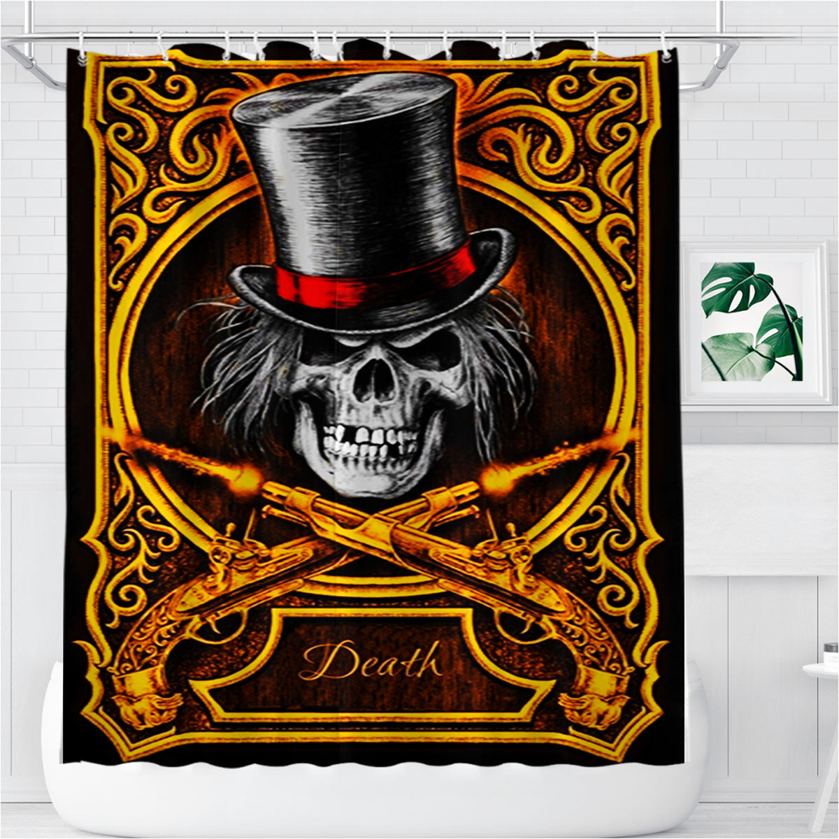 Skull Death Gun Bathroom Shower Curtain Fabric Waterproof | 66 X 72 Inch