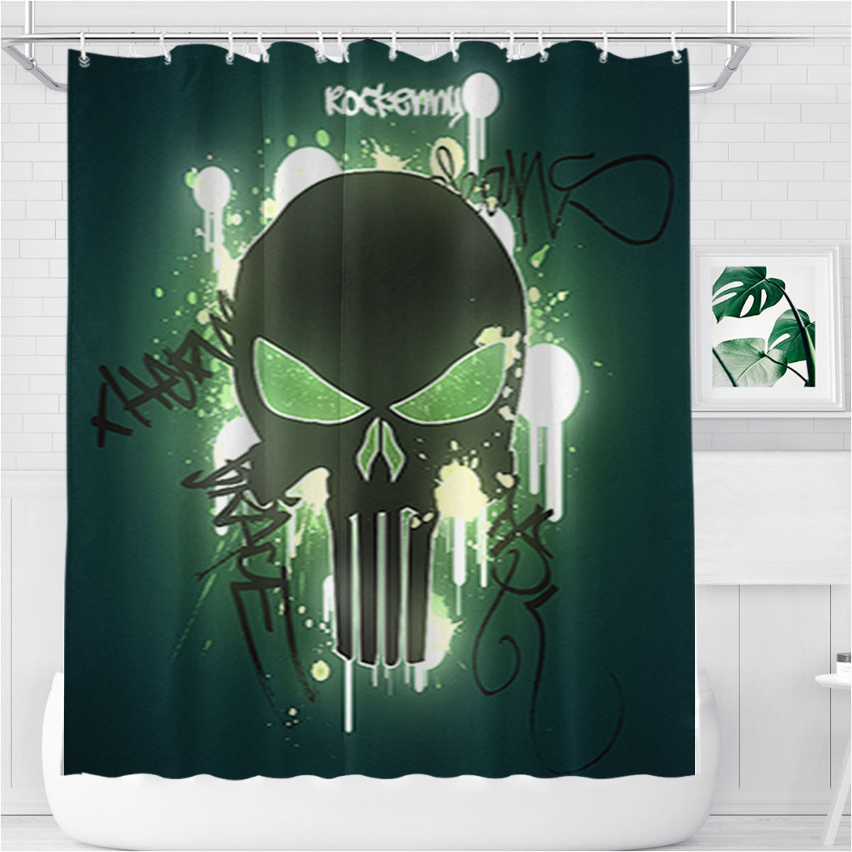 Skull Punisher Graffiti Bathroom Shower Curtain Fabric Waterproof | 66 X 72 Inch