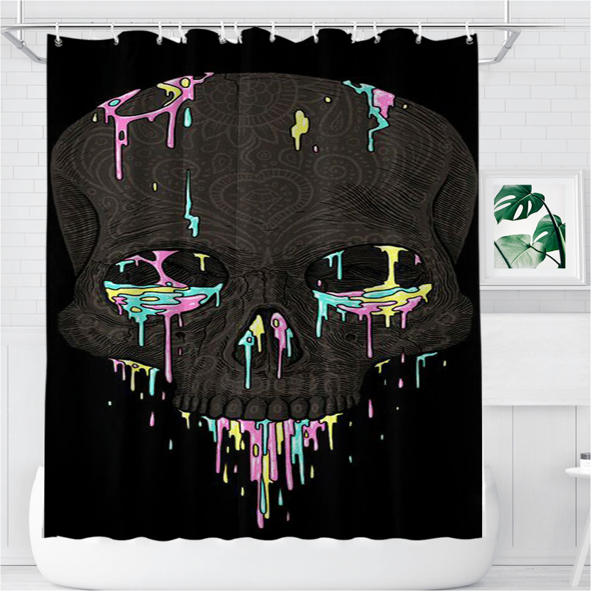 Skull Rainbow Bathroom Shower Curtain Fabric Waterproof | 66 X 72 Inch