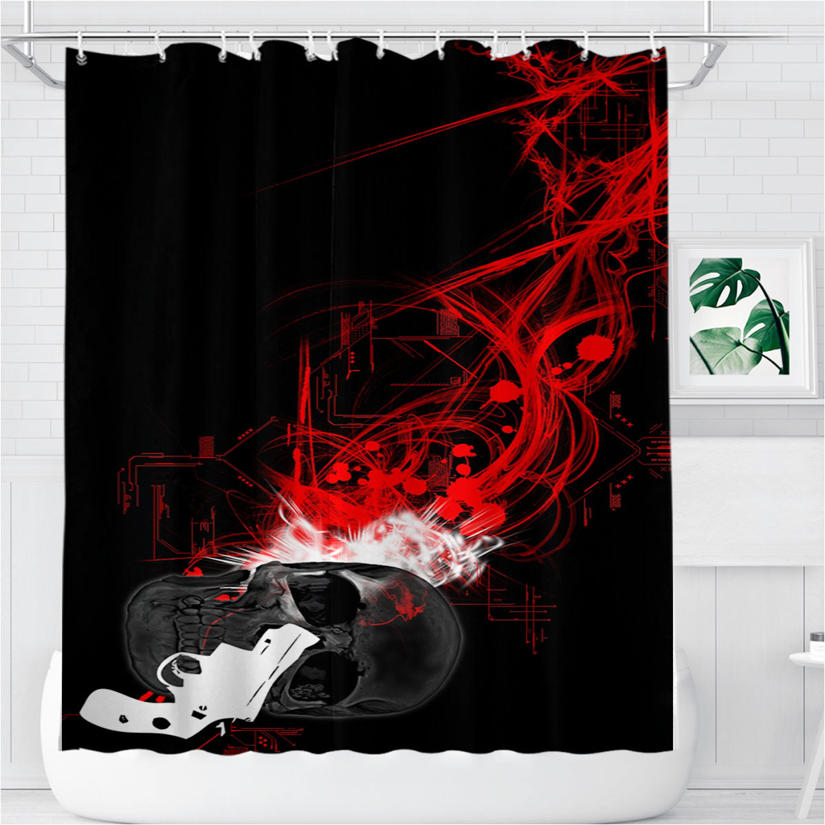 Skull White Gun Logo Bathroom Shower Curtain Fabric Waterproof | 66 X 72 Inch