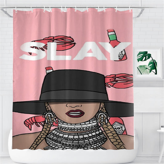 Personalized Slay - Queen B Cartoon Shower Curtain Farmhouse Bathroom Decor