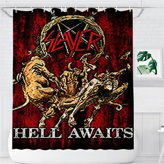 Personalized Slayer Hell Awaits Black Metal Band Shower Curtain Farmhouse Bathroom Decor