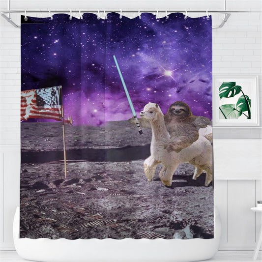 Sloth On Galaxy Bathroom Shower Curtain Fabric Waterproof | 66 X 72 Inch
