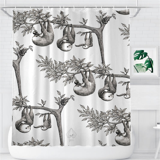 Sloth On Tree Pattern Bathroom Shower Curtain Fabric Waterproof | 66 X 72 Inch