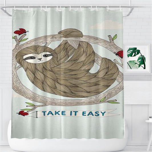 Sloth Take It Easy Bathroom Shower Curtain Fabric Waterproof | 66 X 72 Inch