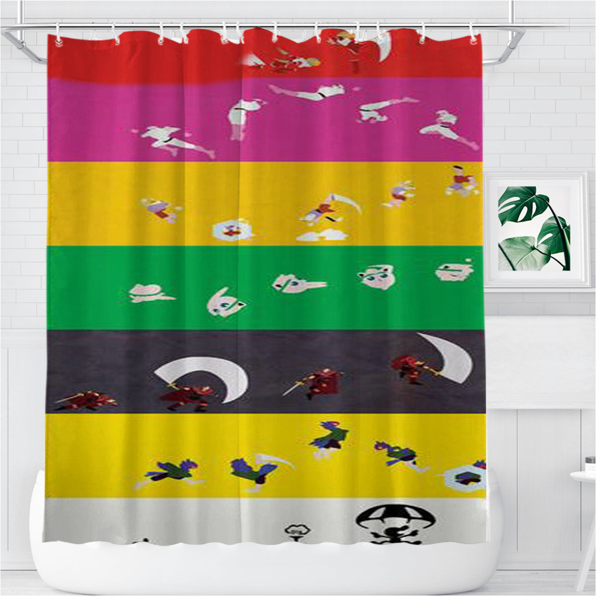 Smash Bros Melee Character Poster Bathroom Shower Curtain Fabric Waterproof | 66 X 72 Inch