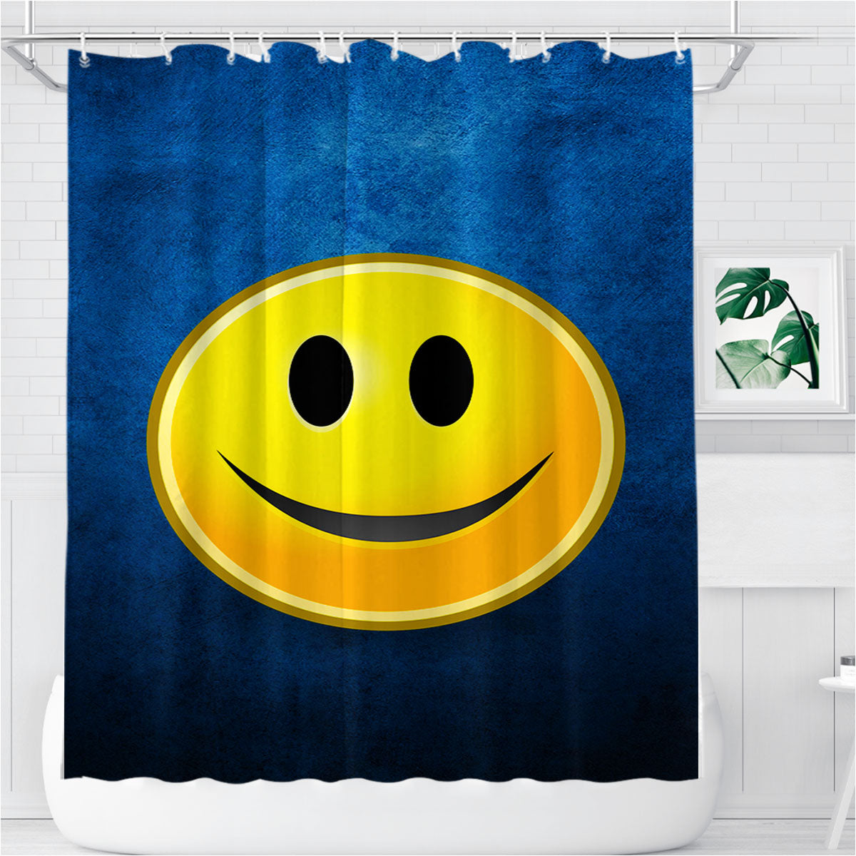 Smile Emoticon Bathroom Shower Curtain Fabric Waterproof | 66 X 72 Inch