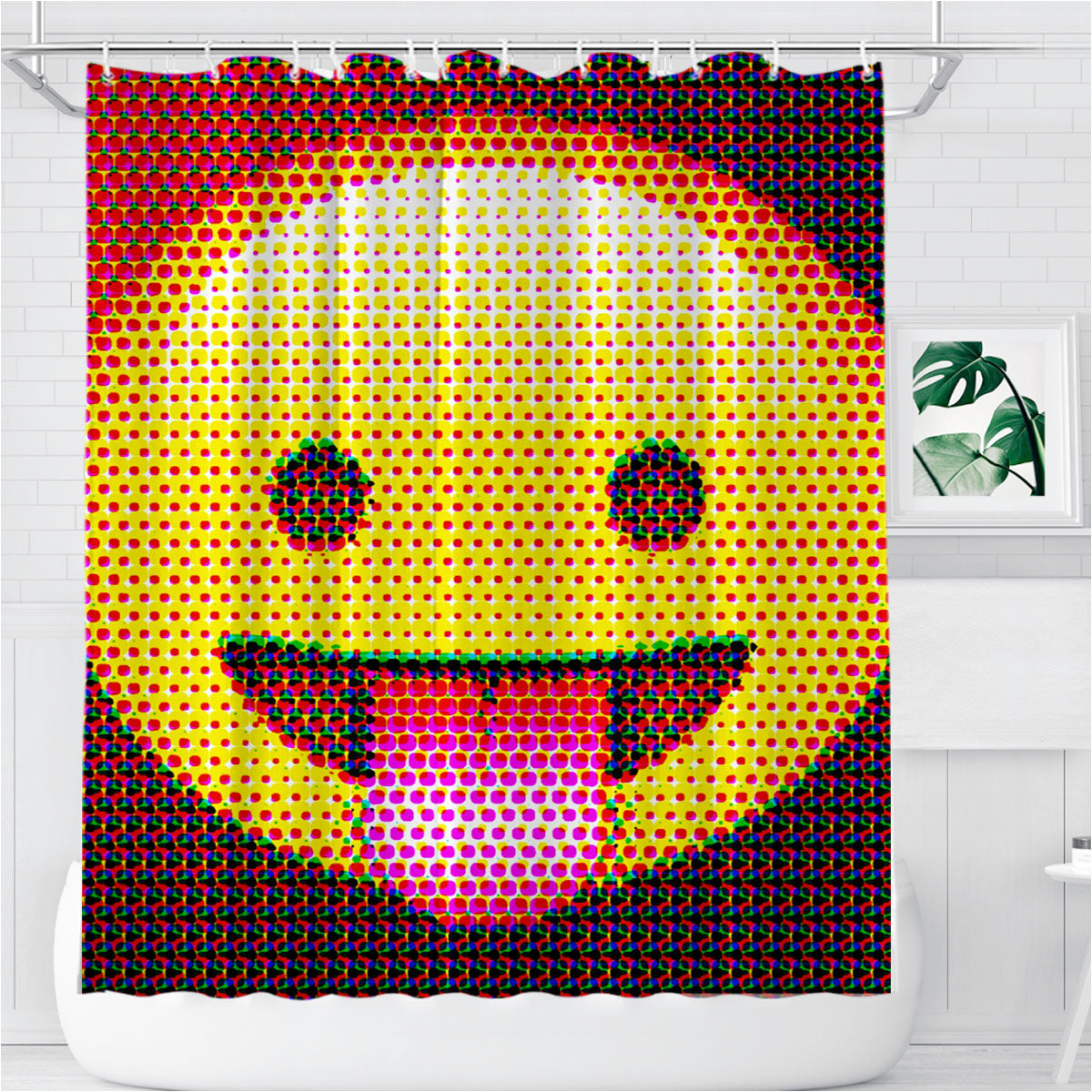 Smile Pixels Emoticon Bathroom Shower Curtain Fabric Waterproof | 66 X 72 Inch