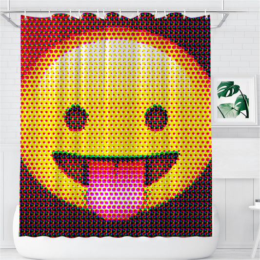 Personalized Smile Pixels Emoticon Shower Curtain Farmhouse Bathroom Decor