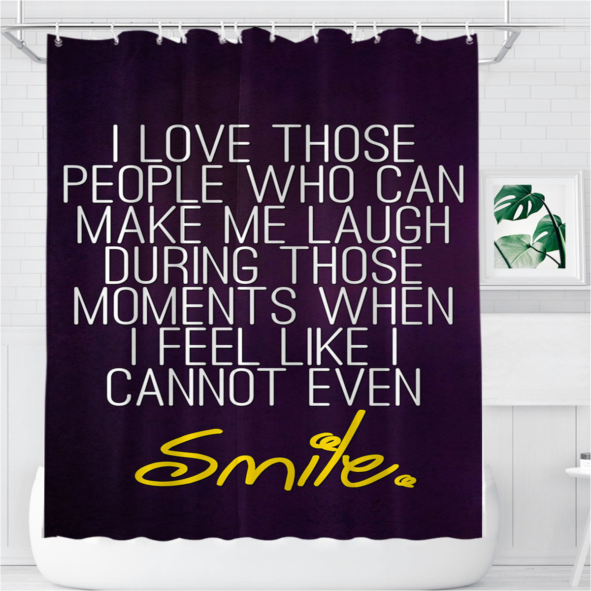 Smile Quote Bathroom Shower Curtain Fabric Waterproof | 66 X 72 Inch