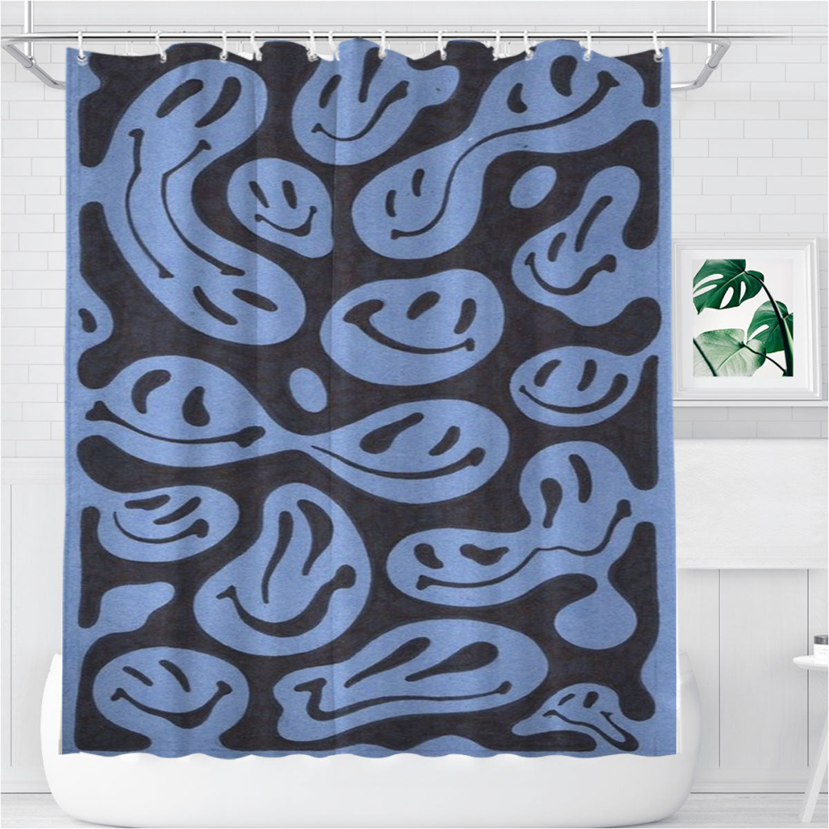 Smiley Melt Pattern Prot Bathroom Shower Curtain Fabric Waterproof | 66 X 72 Inch