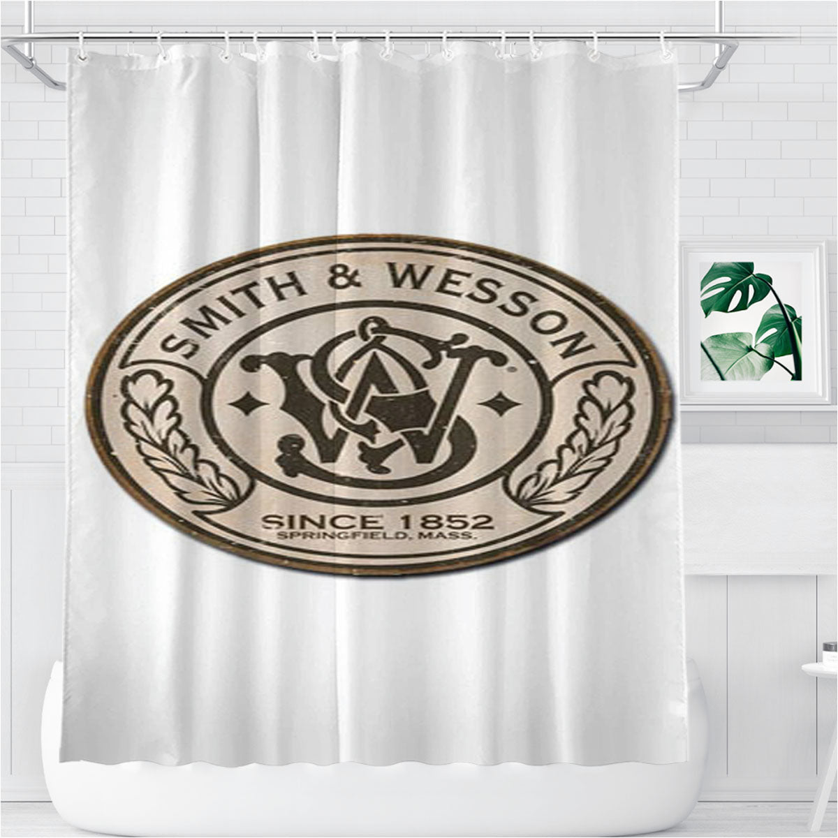 Smith And Wesson 185 Bathroom Shower Curtain Fabric Waterproof | 66 X 72 Inch