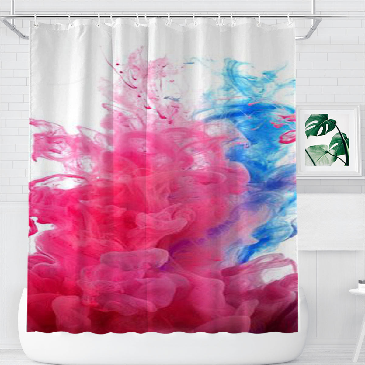 Smoke Blue Red Bathroom Shower Curtain Fabric Waterproof | 66 X 72 Inch