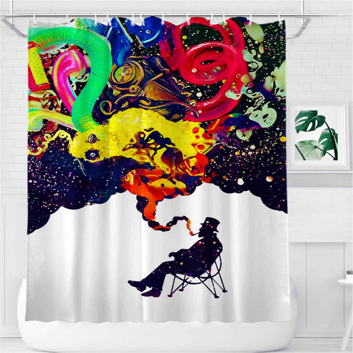 Smoking Astronauts Colorful Bathroom Shower Curtain Fabric Waterproof | 66 X 72 Inch