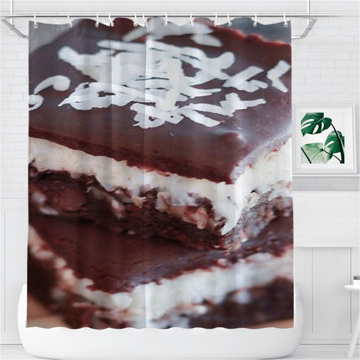 Smooth Chocolate Cake Bathroom Shower Curtain Fabric Waterproof | 66 X 72 Inch