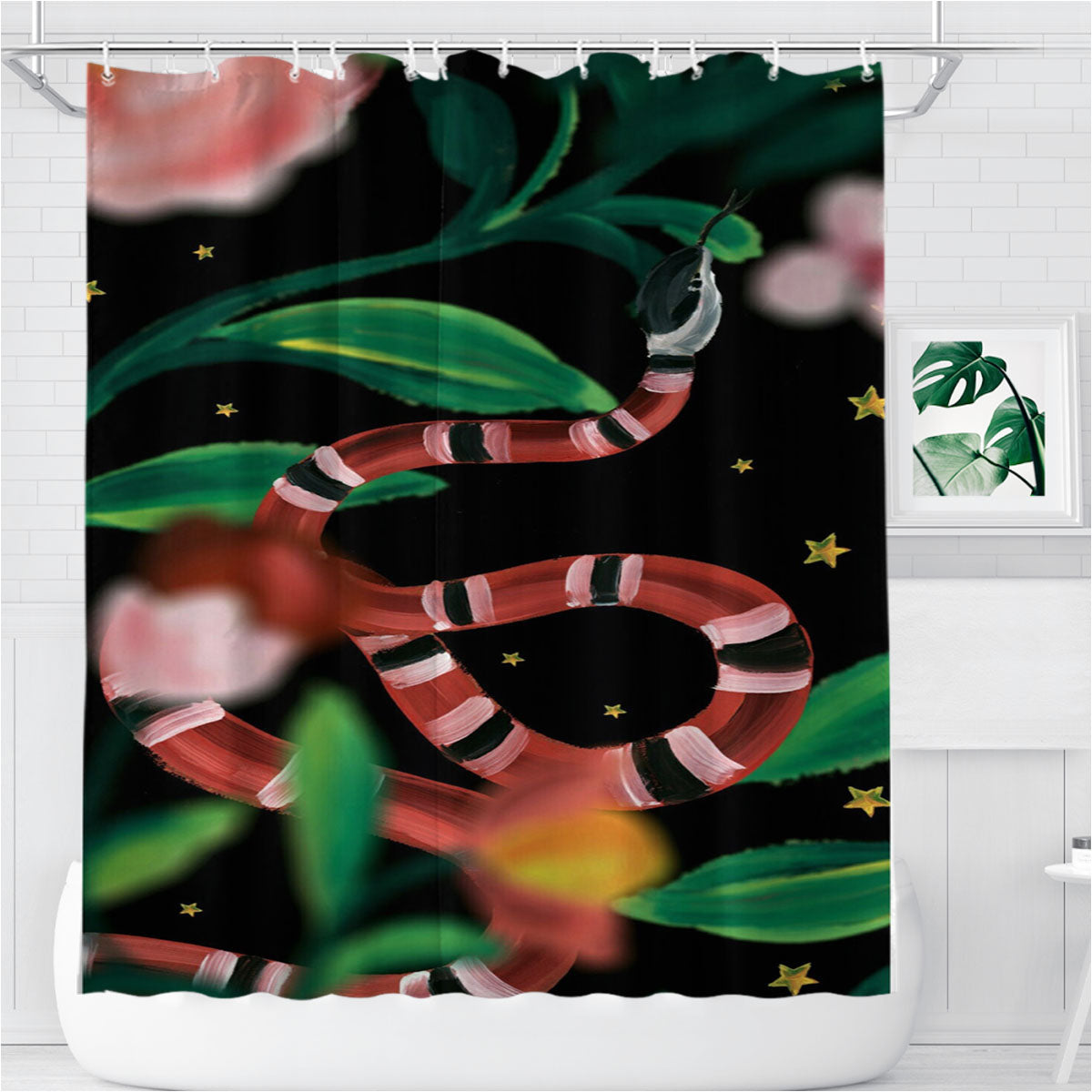 Snake Flower Bathroom Shower Curtain Fabric Waterproof | 66 X 72 Inch