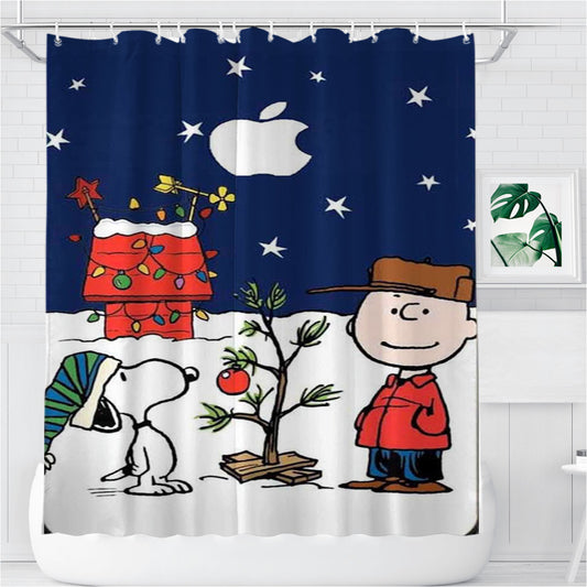 Personalized Snoopy And Charlie Brown Christmas Lights Apple Shower Curtain Farmhouse Bathroom Decor