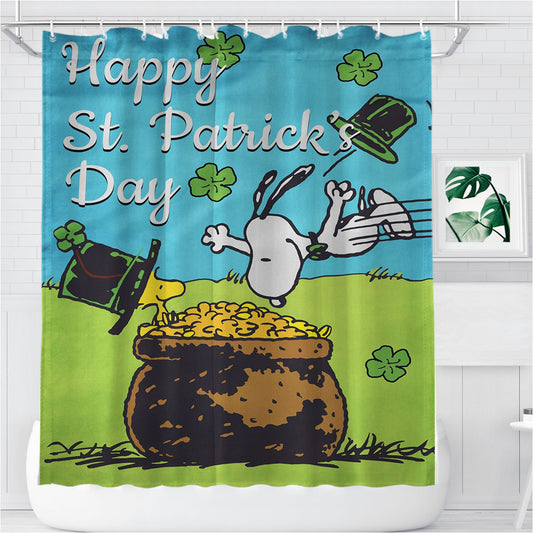 Personalized Snoopy And Woodstock St Patricks Day Shower Curtain Farmhouse Bathroom Decor