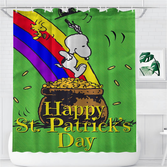 Personalized Snoopy And Woodstock St Patricks Day Pot Of Gold Shower Curtain Farmhouse Bathroom Decor