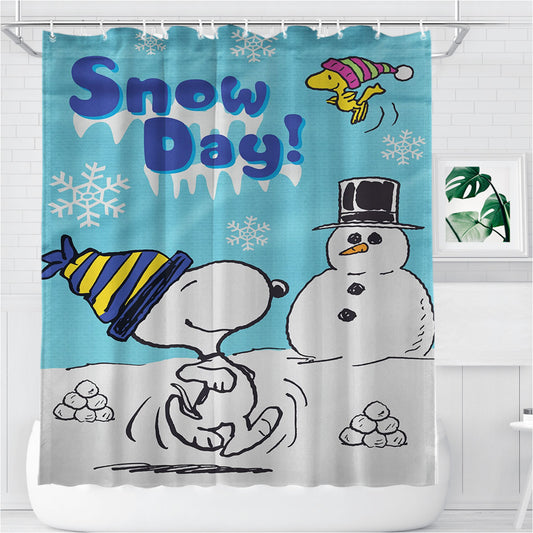 Personalized Snoopy And Woodstock Winter Shower Curtain Farmhouse Bathroom Decor