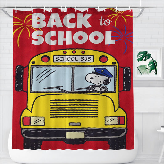 Snoopy Back To School Bathroom Shower Curtain Fabric Waterproof