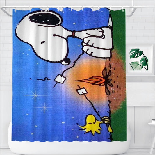 Snoopy Bbq Bathroom Shower Curtain Fabric Waterproof | 66 X 72 Inch