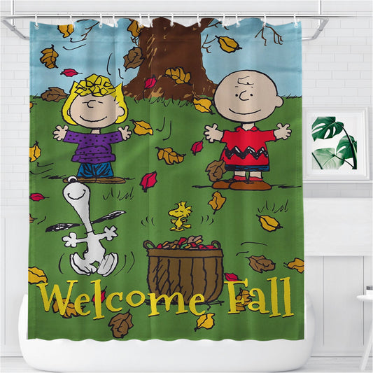 Snoopy Charlie Brown Welcome Fall Bathroom Shower Curtain Fabric Waterproof