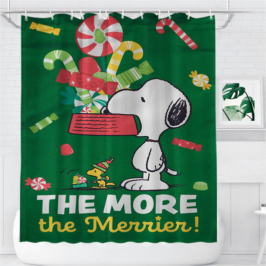 Snoopy Christmas Garden Flag Holiday Bathroom Shower Curtain Fabric Waterproof