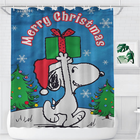 Snoopy Christmas Peanuts Bathroom Shower Curtain Fabric Waterproof