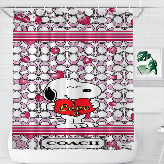 Snoopy Coach Bathroom Shower Curtain Fabric Waterproof