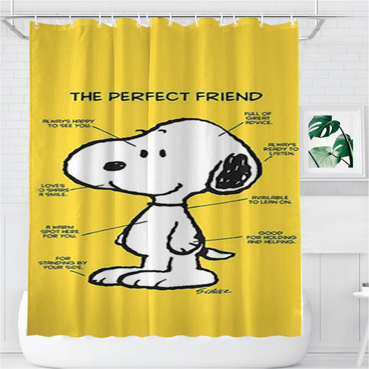 Snoopy Dog Perfect Friend Bathroom Shower Curtain Fabric Waterproof | 66 X 72 Inch