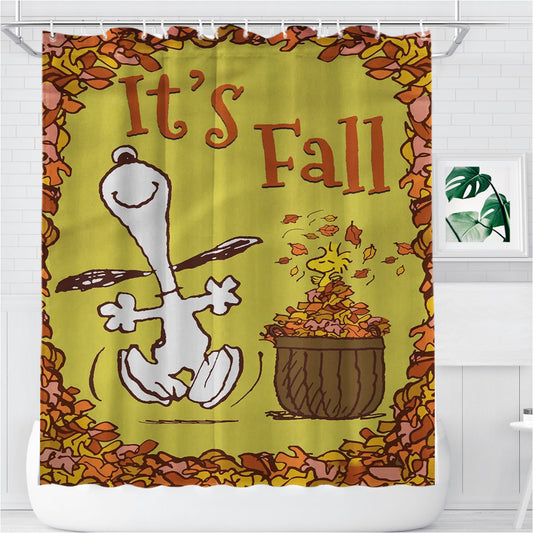 Snoopy Fall Bathroom Shower Curtain Fabric Waterproof