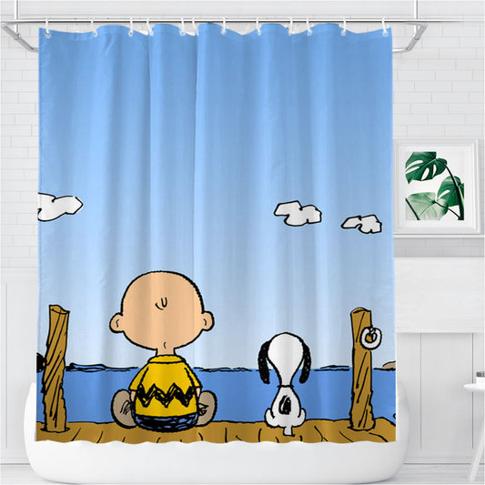 Snoopy Fishing Bathroom Shower Curtain Fabric Waterproof | 66 X 72 Inch