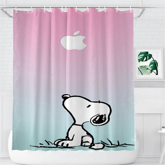 Snoopy Gradient Pink Mint Bathroom Shower Curtain Fabric Waterproof | 66 X 72 Inch