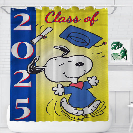 Snoopy Graduation Bathroom Shower Curtain Fabric Waterproof