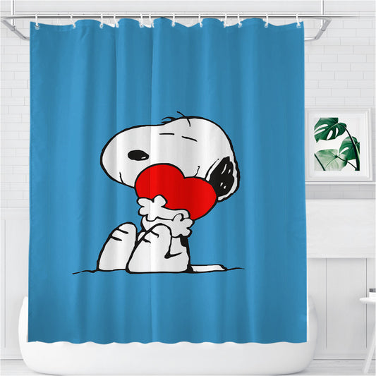 Snoopy Heart Bathroom Shower Curtain Fabric Waterproof | 66 X 72 Inch