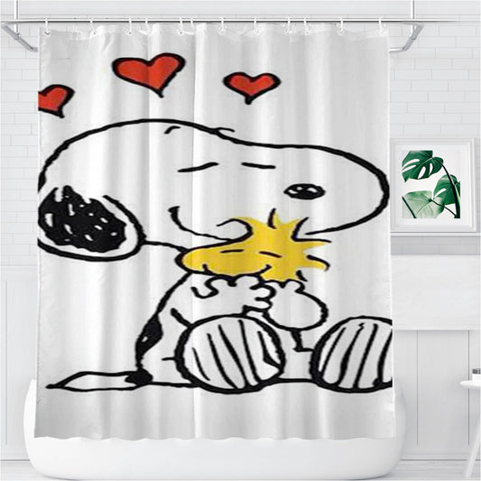 Snoopy Hug Bathroom Shower Curtain Fabric Waterproof | 66 X 72 Inch