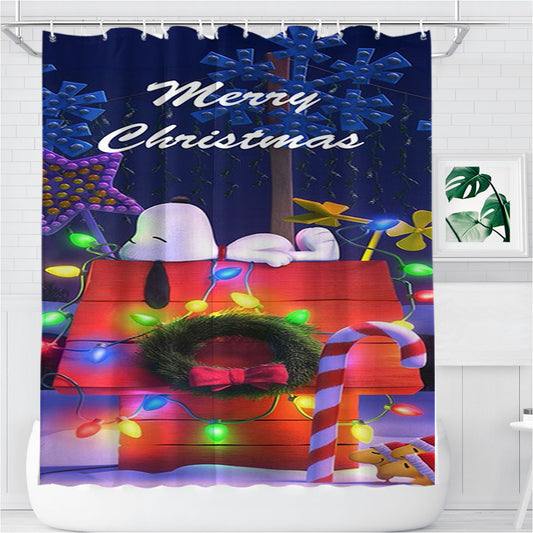 Snoopy Merry Christmas Bathroom Shower Curtain Fabric Waterproof | 66 X 72 Inch