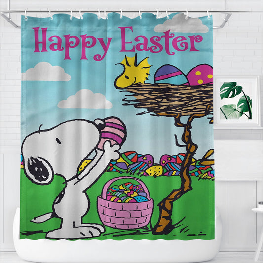 Snoopy Peanuts Easter Bathroom Shower Curtain Fabric Waterproof