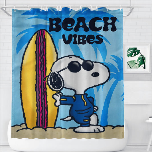 Personalized Snoopy Summer Beach Shower Curtain Farmhouse Bathroom Decor