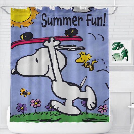 Snoopy Summer Flag Peanuts Bathroom Shower Curtain Fabric Waterproof