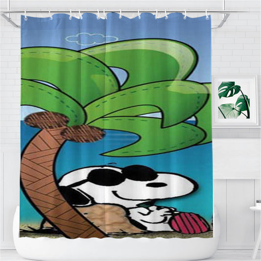 Snoopy Under Palm Tree Bathroom Shower Curtain Fabric Waterproof | 66 X 72 Inch
