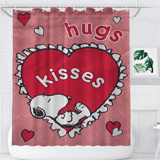 Snoopy Valentine'S Day Heart Bathroom Shower Curtain Fabric Waterproof