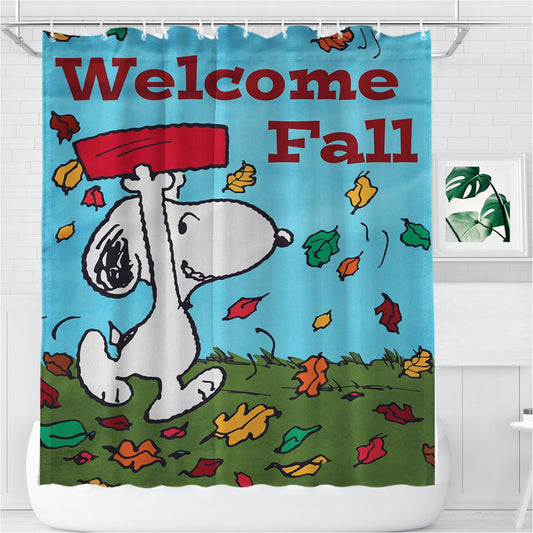 Snoopy Welcome Fall Bathroom Shower Curtain Fabric Waterproof