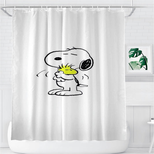 Snoopy White Bathroom Shower Curtain Fabric Waterproof | 66 X 72 Inch